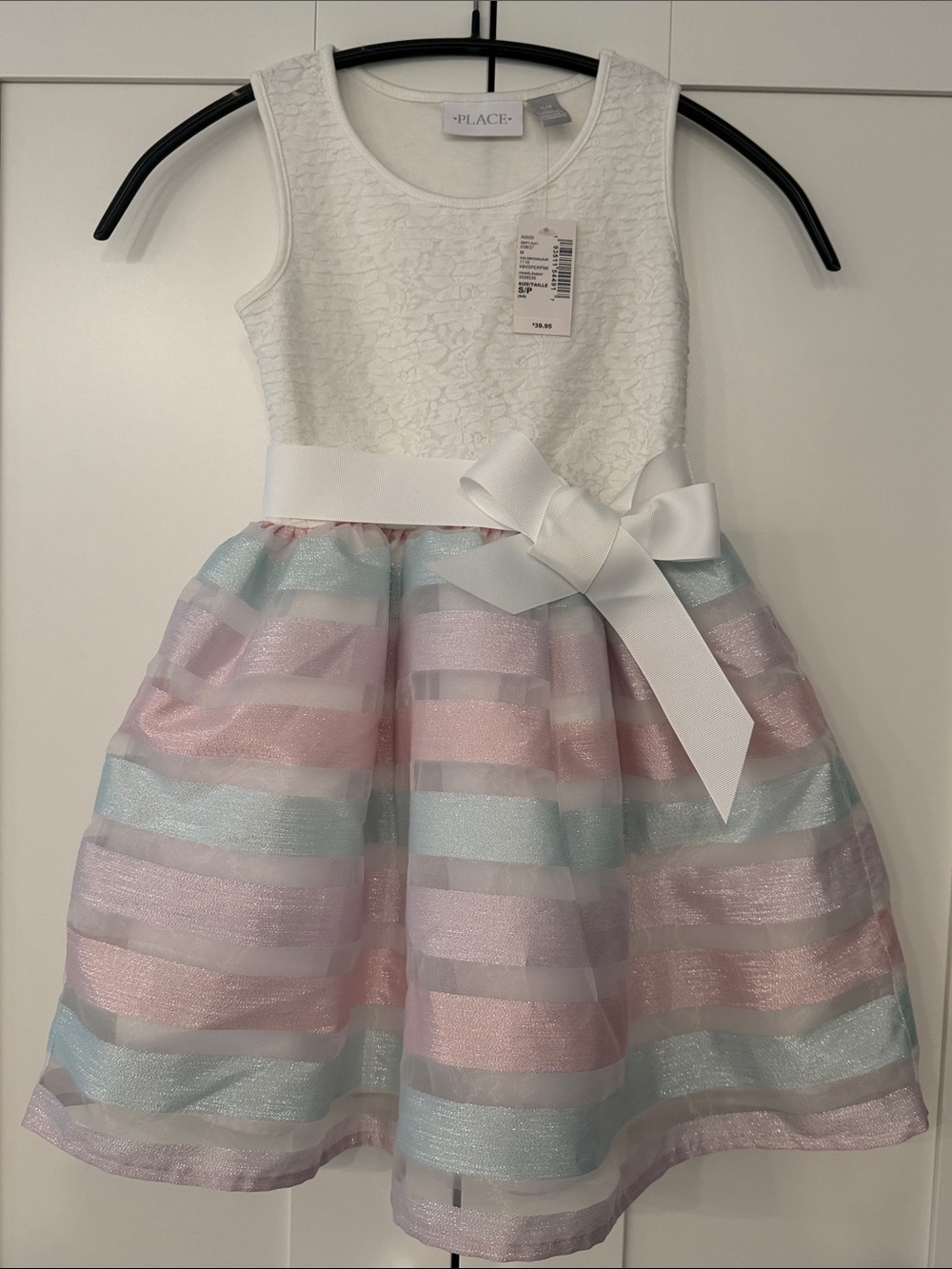 NWT Children's Place Lace & Ribbon Striped Dress Whisper pink Size S 5/6